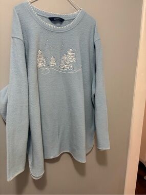 Vintage Pennington  Light Blue Embroidered
 Winter Fleece Sweater